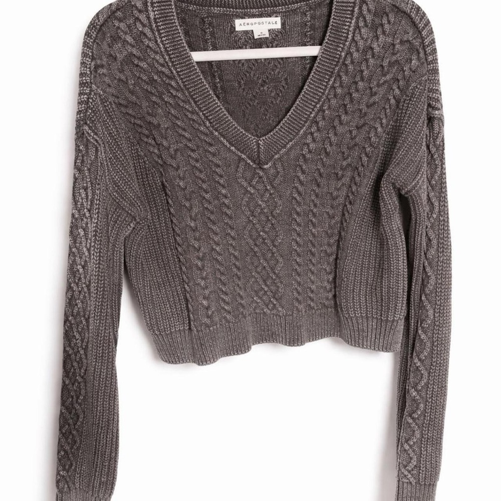 Aeropostale Women's Charcoal V-Neck Sweater